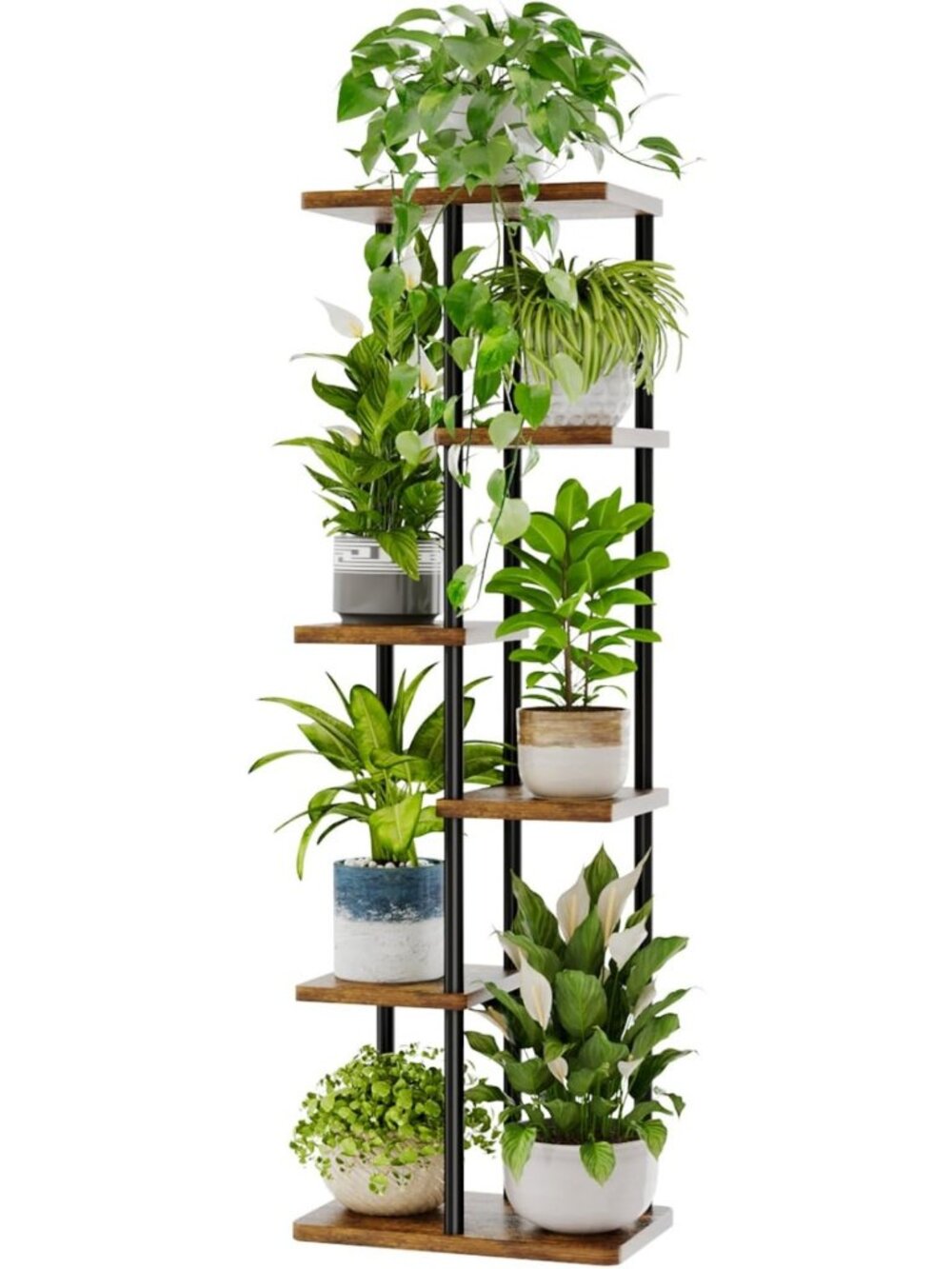 6-Tier Tall Plant Stand Shelf for Indoor/Outdoor Plants - Rustic Brown Decor